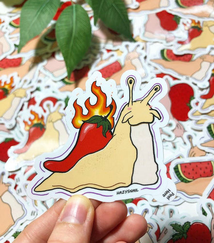 Hot sauce snail sticker 3in