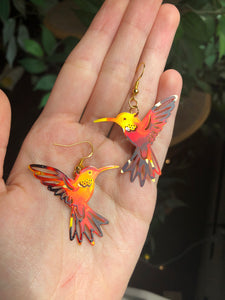 Hummingbird stained glass style earrings