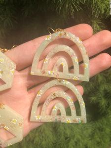 Jade earrings with painted daisys