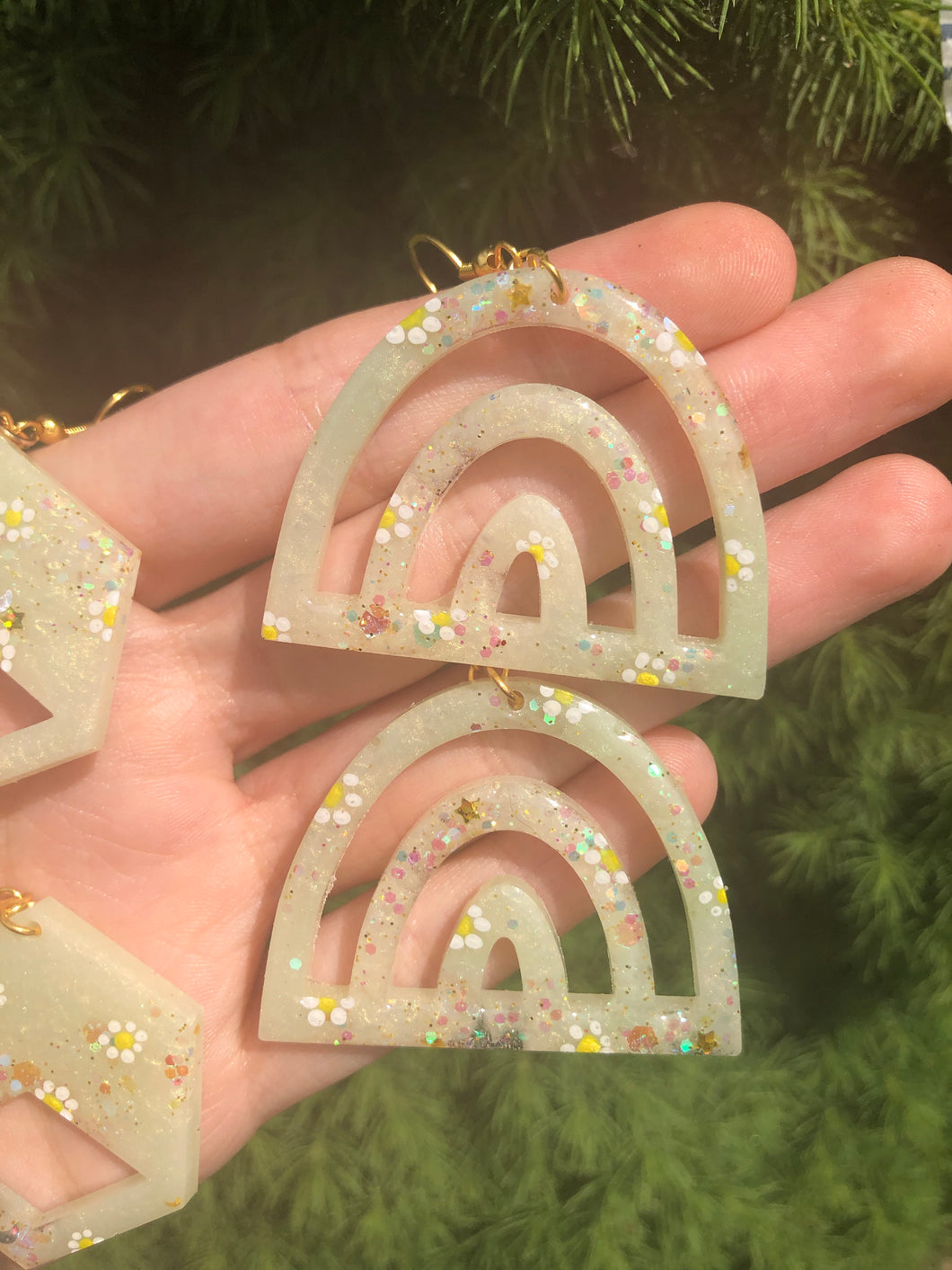 Jade earrings with painted daisys